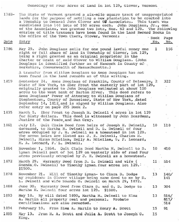 Glover Vermont deed history